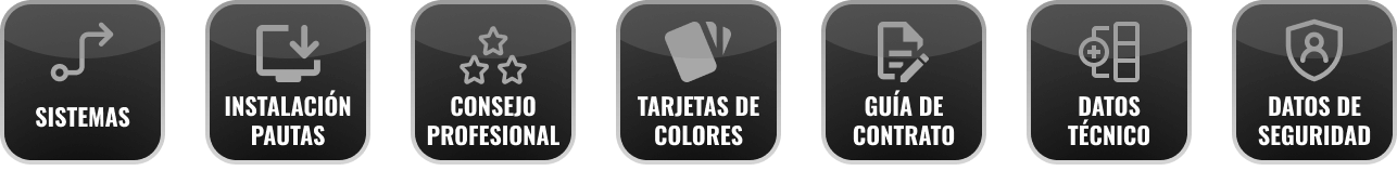 Una imagen con iconos que muestran el contenido del Manual de Campo de Leggari. Los iconos incluyen Sistemas, Guías de Instalación, Consejos de Profesionales, Tarjetas de Color, Guía de Contratos, Hojas de Datos Técnicos y Hojas de Datos de Seguridad, cada uno representando una sección diferente del manual. La imagen resalta lo completo que es el manual, que contiene información y recursos muy valiosos para los profesionales del sector. Los iconos te dan una idea visual del contenido del manual, haciendo que sea fácil encontrar y acceder rápidamente a la información que necesitas.